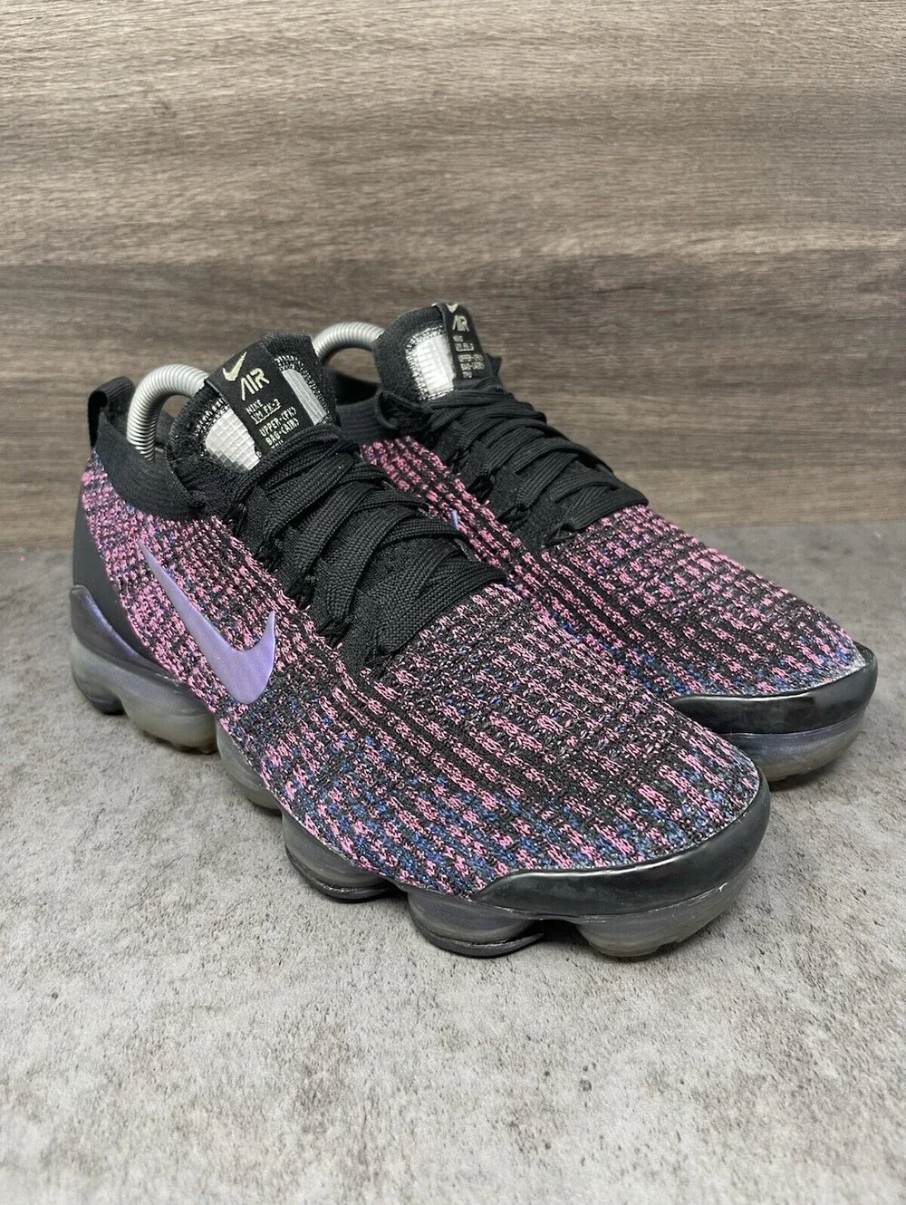 Nike Air VaporMax Flyknit 3 Black Pink Blue Womens Size 8.5 Running Shoes